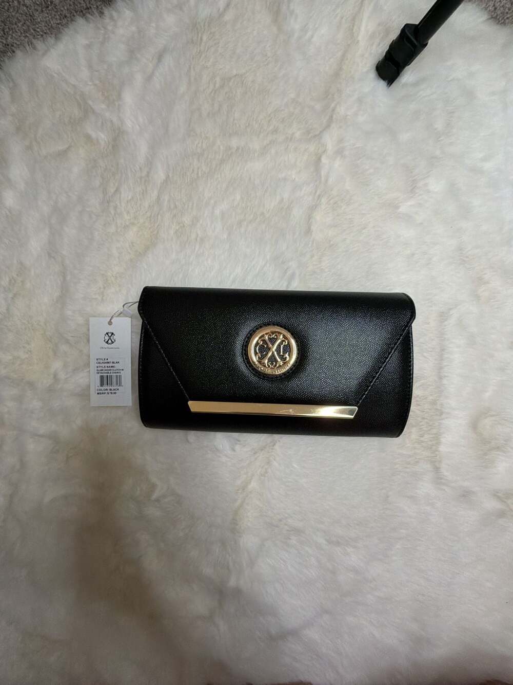 CXL by Christian Lacroix Glam Caviar Clutch with Detachable Chain Black